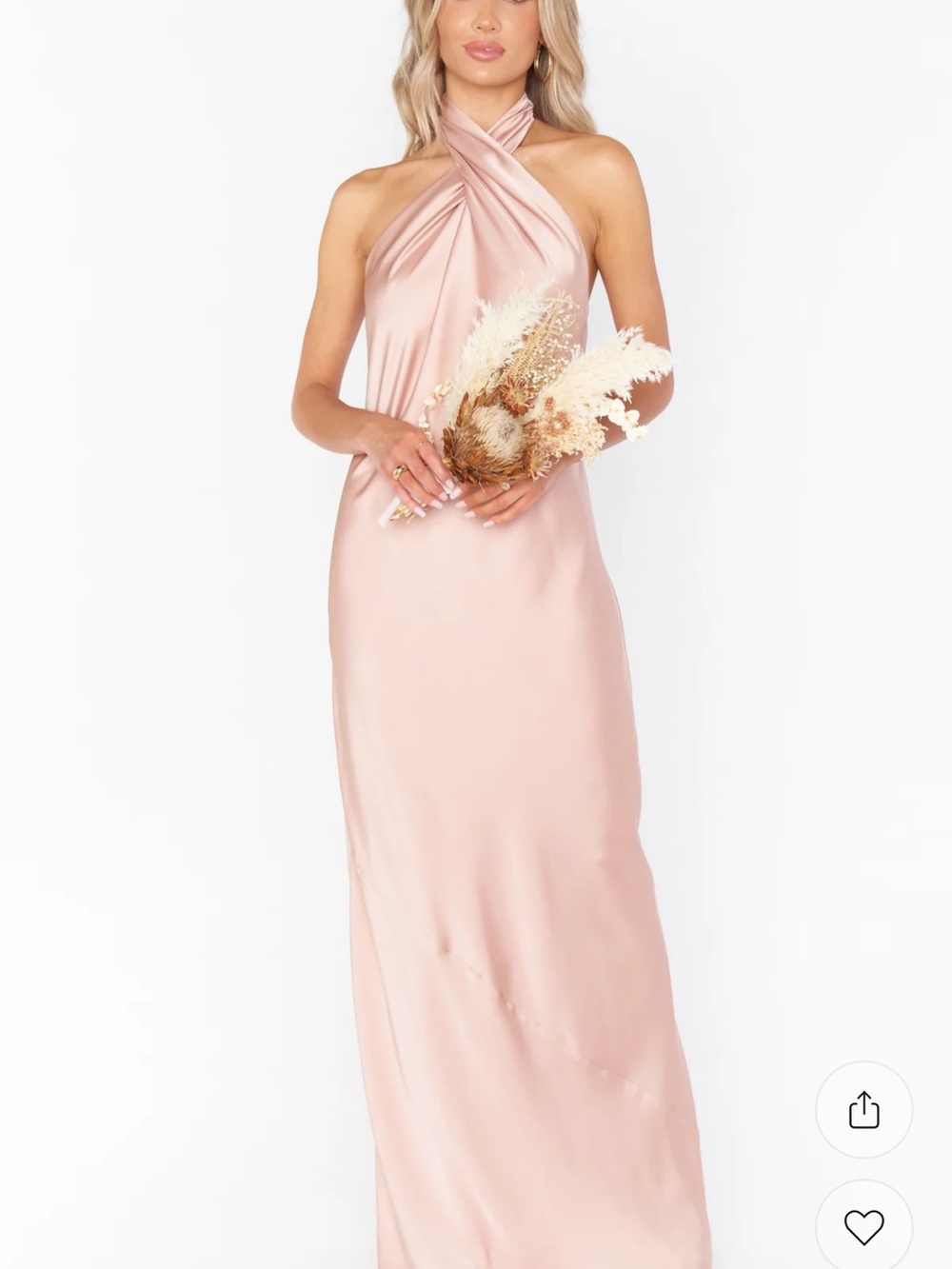 Show Me Your MuMu Twist Halter Satin Maxi Dress in Blush Pink